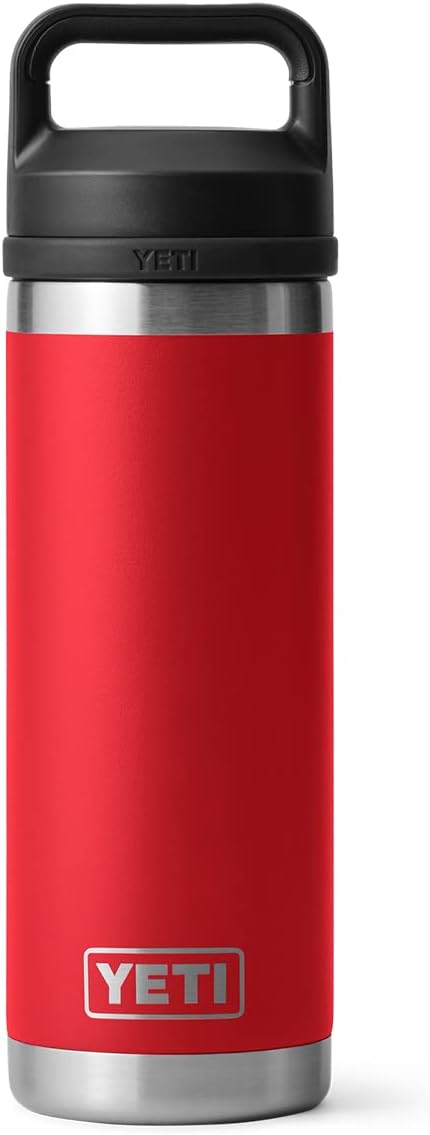YETI Rambler 18 oz Bottle, Leakproof, Vacuum Insulated, Stainless Steel with Chug Cap, Rescue Red