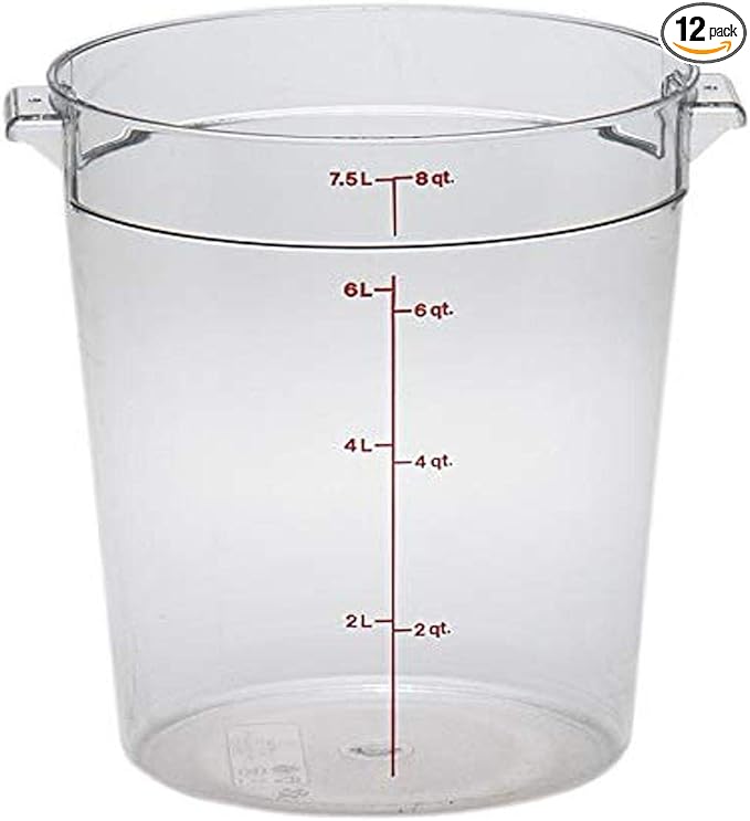 Cambro Food Storage Container (12 Pack) - Round Series - 8 QT (Quart) - Commercial Grade for Food Prep (Clear)