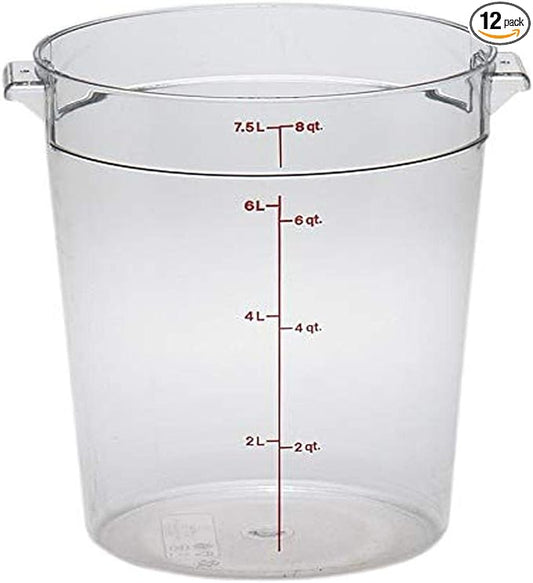 Cambro Food Storage Container (12 Pack) - Round Series - 8 QT (Quart) - Commercial Grade for Food Prep (Clear)