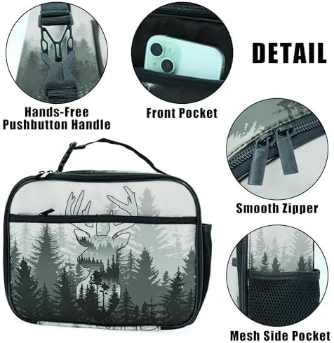Camo Deer Lunch Bag Insulated Reusable Lunch Box Kids Girls Boys Cooler Thermal Tote Bag For Men Women School Work Picnic