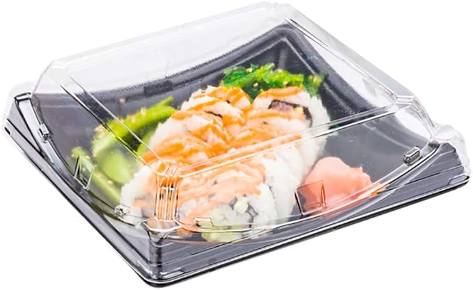 Restaurantware Roku 7.25 Inch Sushi Trays 100 Disposable Sushi Containers With Lids - Square Take Out Containers For Appetizers Entrees or Desserts Black Plastic To Go Containers