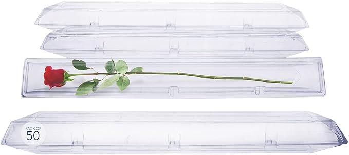 Royal Imports Clear Plastic Flower Box for Corsage, Boutonniere, Rose, Orchid Prom Wedding Craft Container 24x2.5x2.5-50 Pack