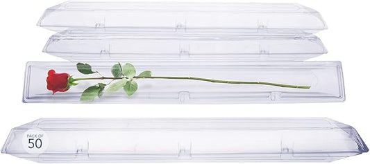 Royal Imports Clear Plastic Flower Box for Corsage, Boutonniere, Rose, Orchid Prom Wedding Craft Container 24x2.5x2.5-50 Pack