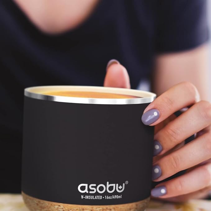 asobu Ultimate Ceramic Travel Mug, 16oz Insulated Stainless Steel Coffee Cup with Handle & Splash-Resistant Lid, Ceramic Lined for Pure Taste, BPA-Free, Double-Wall Vacuum with Built-In Coaster