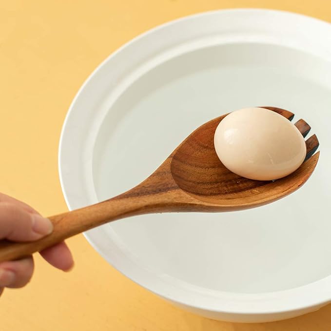 Wood Kitchen Utensils Set, 5 PCs Natural Acacia Wooden Spoons For Cooking for Non-stick Skillet, Utensil set For Cooking With Soup Ladle and Wok Spatulas, Salad fork, Spurtles for Cooking