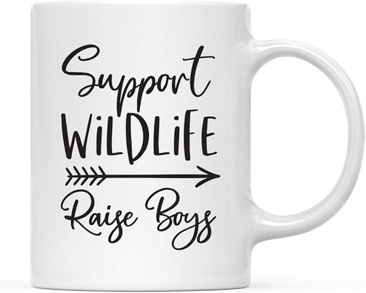 Andaz Press Mother's Day 11oz. Ceramic Coffee Tea Mug Gift for Mom, Support Wildlife Raise Boys, 1-Pack, Birthday Christmas Gift Ideas