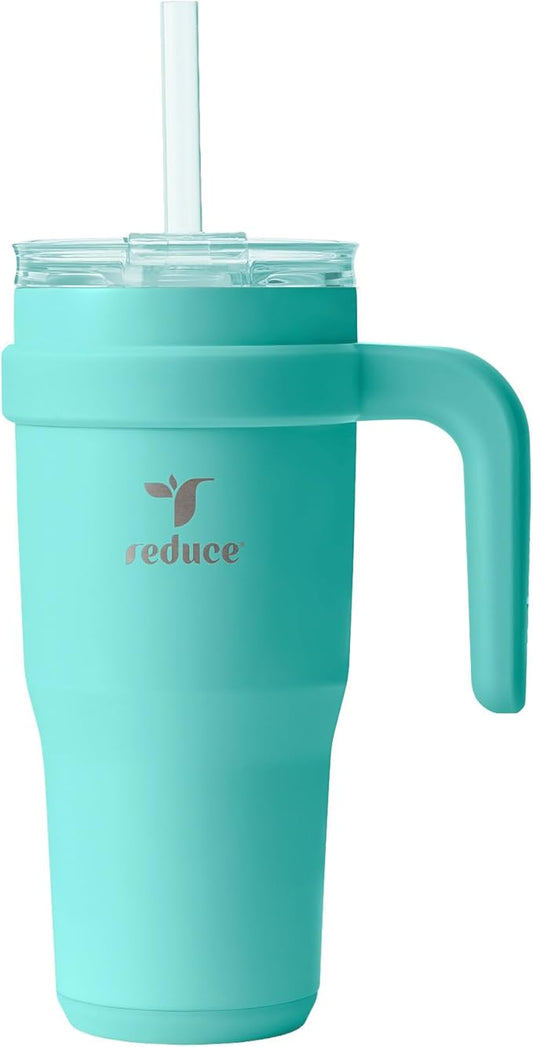 Reduce 24 oz Stainless Steel Tumbler with Handle - Dual-Wall Vacuum Insulated Travel Mug, Sweat-Proof Lid & Reusable Straw - Keeps Drinks Cold for 24 Hrs, Fits Cupholders, Dishwasher Safe-Ocean Breeze