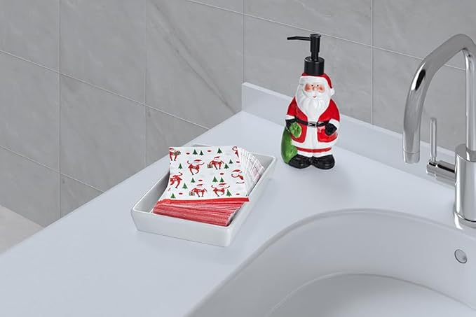 3 Piece Santa Napkin Tray Set, Festive Christmas Decor for Bathroom Holiday Entertaining, Decorative Napkin Holder Red
