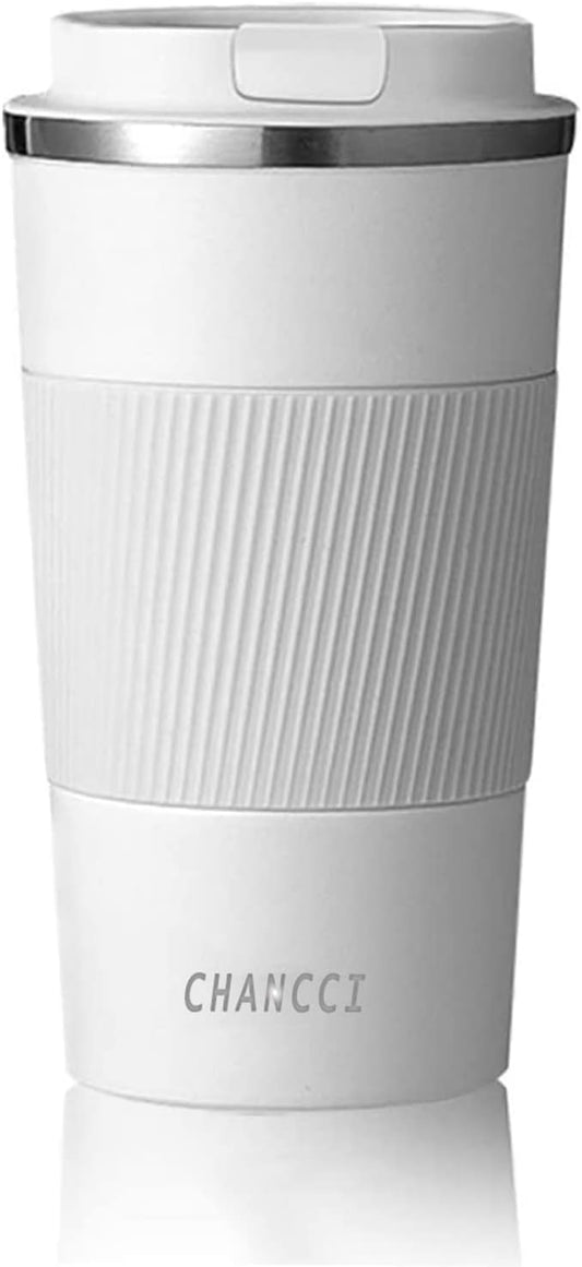 Travel Coffee Mug Spill Proof Leakproof 16 oz Insulated Coffee Mug with Screw Lid, Stainless Steel Vacuum Tumbler Reusable Thermal Coffee Cup to go for Hot and Cold Drinks -510ml, White