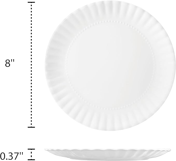 TP 8 inch Plates Set of 8, Melamine Round Plates for Salad Appetizer Dinner Lunch, Dessert Dishes for Indoors and Outdoors, White