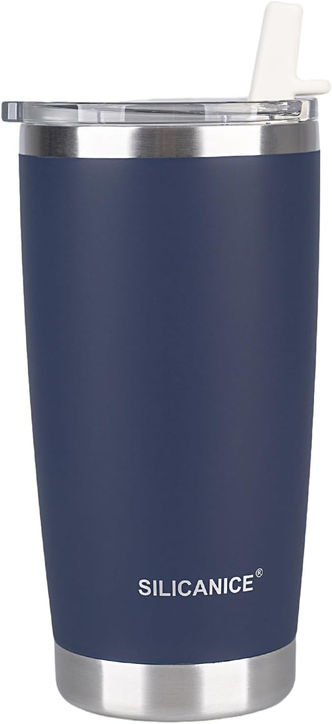 Soft Blue 100% Leak Proof 20 oz Tumbler with Straw And Lid Stainless Steel Vacuum Insulated Durable Travel Coffee Mugs Cups,Dishwasher Safe,Outside,Friends,Easy To Carry,Cold Iced For 30 Hours