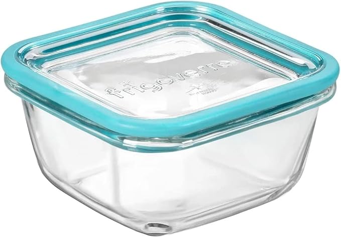 Bormioli Rocco Frigoverre Future Set Of 2 14.25 oz. Square Food Storage Container, Made From Durable Glass, Dishwasher Safe, Made In Italy, 2 Pack.