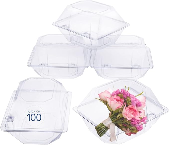 Royal Imports 100 Pack Clear Plastic Flower Box for Corsage, Boutonniere, Rose, Orchid Prom Wedding Craft Container 5x4x3
