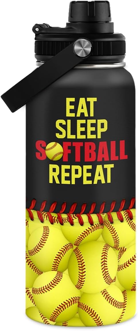 Softball Gift Water Bottle - 32oz Insulated Stainless Steel Sport Bottle