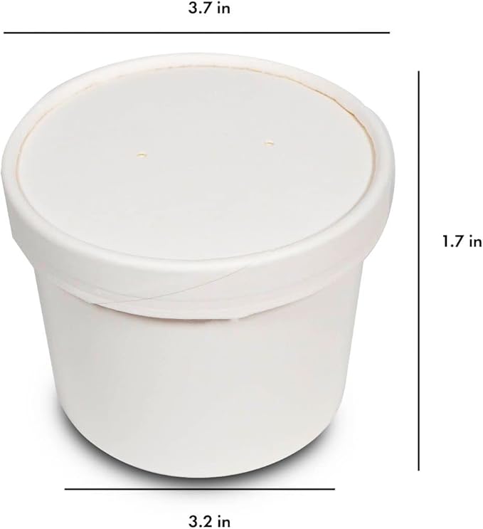250 Sets White Paper Food Containers With Vented Lids, To Go Hot Soup Bowls, Disposable Ice Cream Cups (12oz)