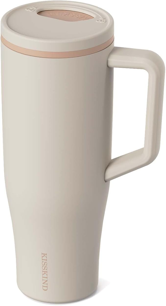 KISSKIND 40 oz Tumbler with Handle and Straw | Lumi Spin Hidden Straw 100% Leakproof Insulated Tumbler | Stainless Steel Water Bottle for Mom, Nurse, Teacher | Coffee