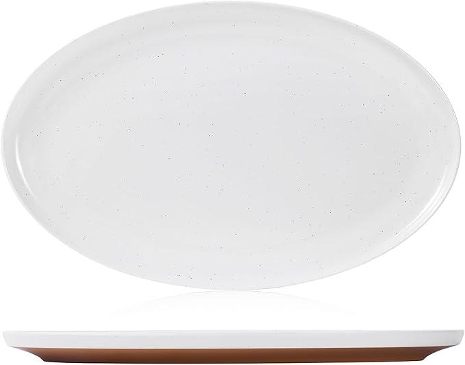 Webbylee ‌16" Melamine Oval Platter Set of 2 - Lightweight Durable Serving Tray for Party, Catering & Home | Dishwasher Safe, Fits Turkey/Charcuterie-White & Brown