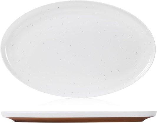 Webbylee ‌16" Melamine Oval Platter Set of 2 - Lightweight Durable Serving Tray for Party, Catering & Home | Dishwasher Safe, Fits Turkey/Charcuterie-White & Brown