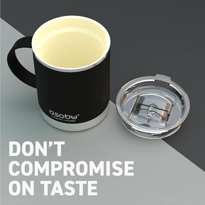 asobu Ultimate Ceramic Travel Mug, 12oz Insulated Stainless Steel Coffee Cup with Handle & Splash-Resistant Lid, Ceramic Lined for Pure Taste, BPA-Free, Double-Wall Vacuum for Hot Drinks