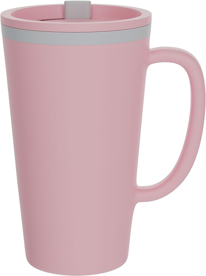 Copco Cone 16oz Insulated Travel Mug with Handle, Double Wall, Slide-Closure Lid, BPA-Free, Microwave & Dishwasher Safe, Reusable Plastic Travel Coffee Tumbler - Portable Coffee Cup (Pink)