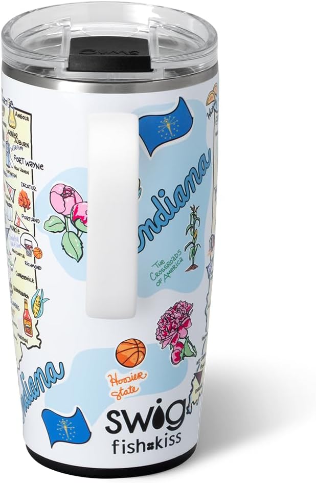 Swig Life 22oz Travel Mug, Insulated Tumbler with Handle and Lid, Travel Coffee Mug, Cup Holder Friendly, Stainless Steel 22 oz Tumbler, Reusable Insulated with Lid (Indiana)