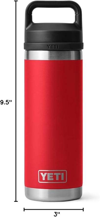 YETI Rambler 18 oz Bottle, Leakproof, Vacuum Insulated, Stainless Steel with Chug Cap, Rescue Red