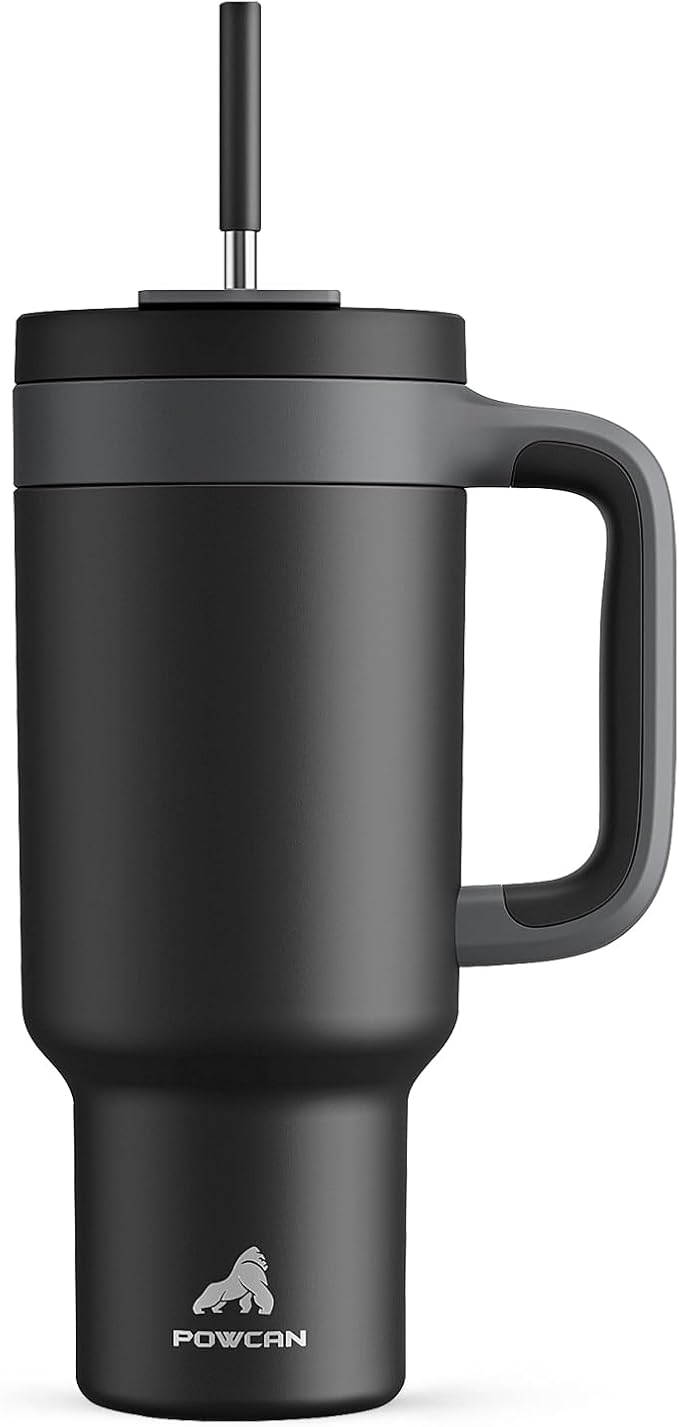 40 oz Tumbler with Handle, 2-in-1 Straw and Sip Lid, Leakproof, Dishwasher Safe, Insulated Stainless Steel Travel Coffee Mug, Keeps Cold for 34 Hours, Fits in Car Cup Holder (Midnight)