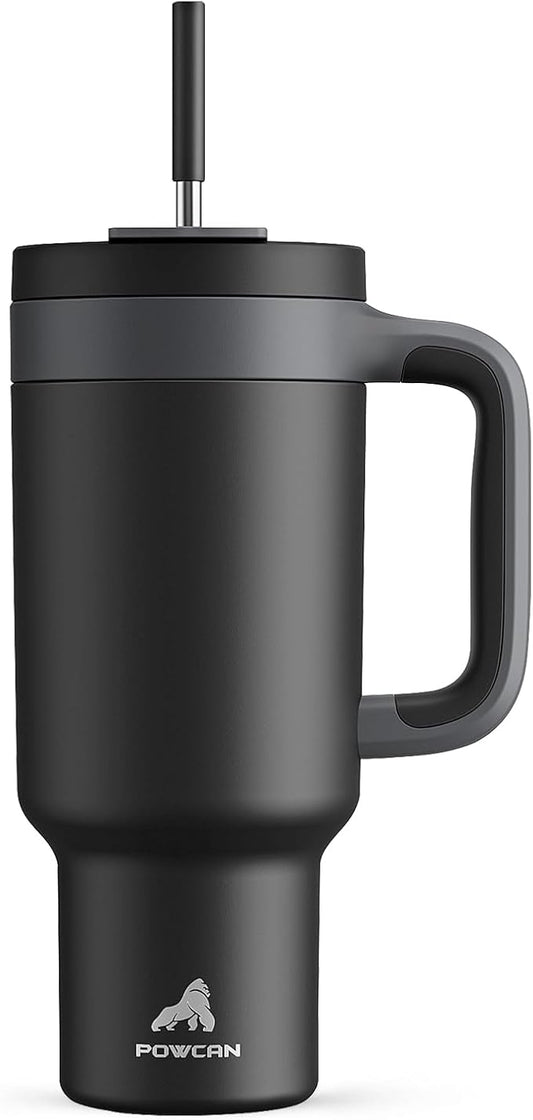40 oz Tumbler with Handle, 2-in-1 Straw and Sip Lid, Leakproof, Dishwasher Safe, Insulated Stainless Steel Travel Coffee Mug, Keeps Cold for 34 Hours, Fits in Car Cup Holder (Midnight)