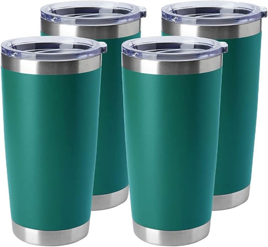 HASLE OUTFITTERS 20oz Tumblers Stainless Steel Mugs with Lid Double Wall Vacuum Insulated Coffee Cups for Cold & Hot Drinks (20oz-Dark Green, 4 Pack)