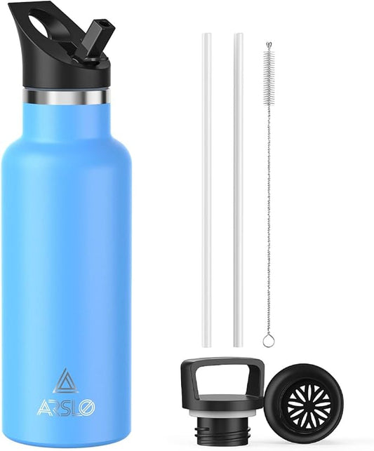 Stainless Steel Double Wall Water Bottles, Vacuum Insulated Bottle With Straw Lid, Insulated Water Bottle Keeps Water Cold for 24 Hours, Hot for 12 Hours, Hiking, Sports