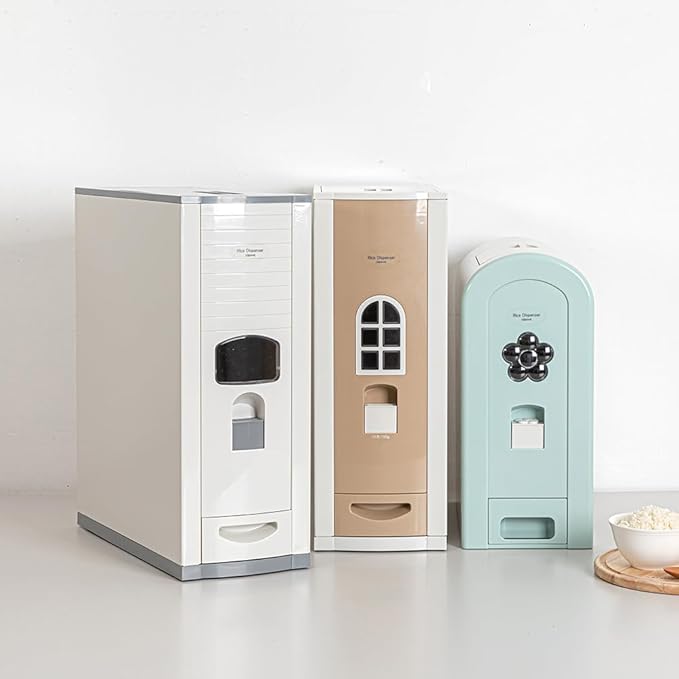 [Shinil] Luxury Rice Dispenser, Sealed Moisture Proof Rice Container Storage, Food Dispenser Kitchen Organization for Rice, Max 21kg Capacity (SIF-700, Grey)