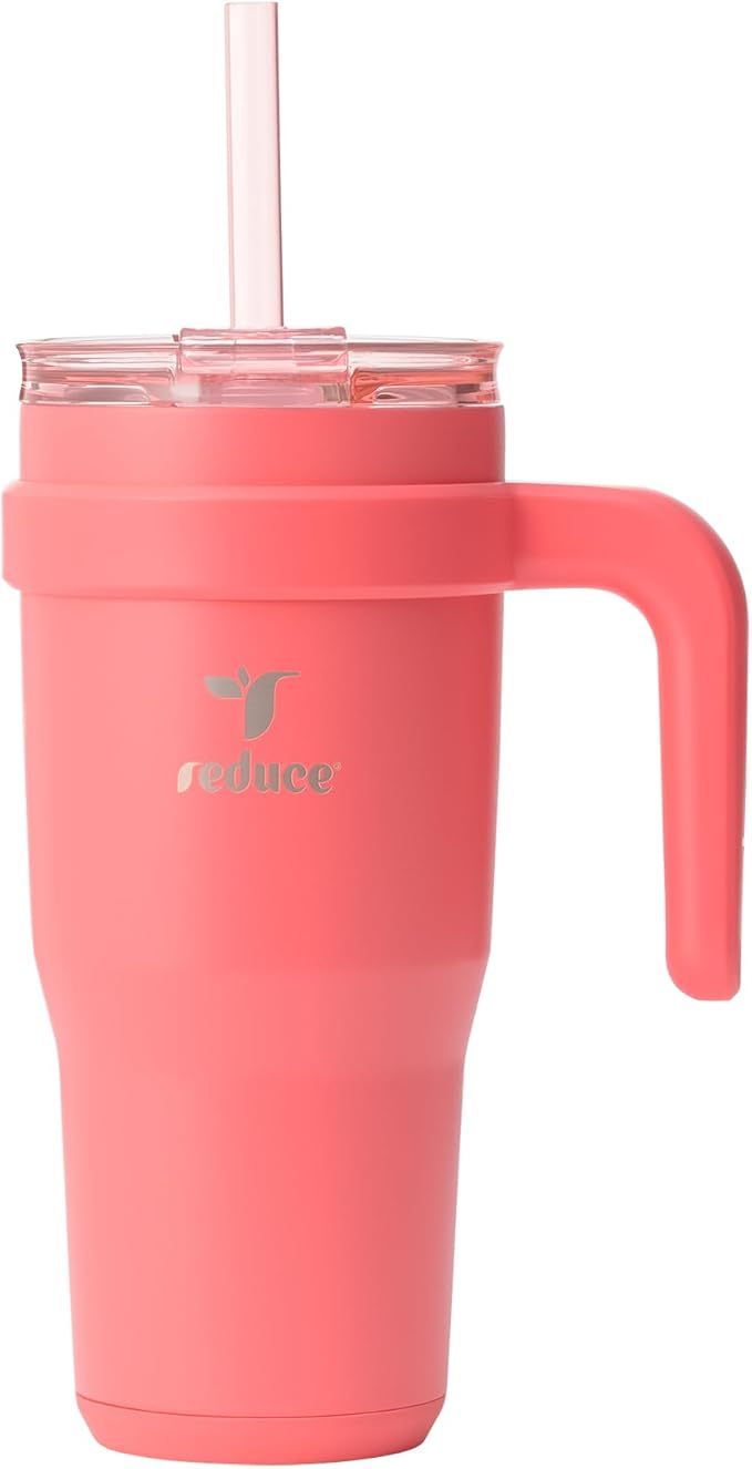 REDUCE 24 oz Stainless Steel Tumbler with Handle - Dual-Wall Vacuum Insulated Travel Mug, Sweat-Proof Lid & Reusable Straw - Keeps Drinks Cold for 24 Hrs, Fits Cupholders, Dishwasher Safe - Daiquiri