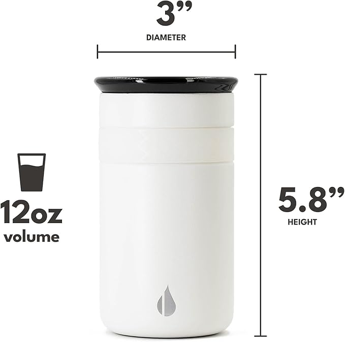 Elemental Artisan Insulated Tumbler, Triple Wall Coffee Travel Mug, Reusable Stainless Steel Coffee Tumbler with Ceramic Lid, Thermal Coffee Cups for Hot (6 Hrs) & Cold (18 Hrs), 12oz - Matte White