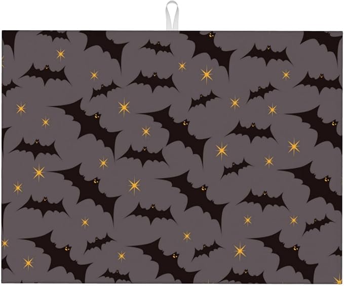 Star Bats Witchy Dish Drying Mat 18x24 For Kitchen Counter Absorbent Microfiber Dishes Pad Dish Drainer Rack Mats Fast Dry Kitchen Accessories
