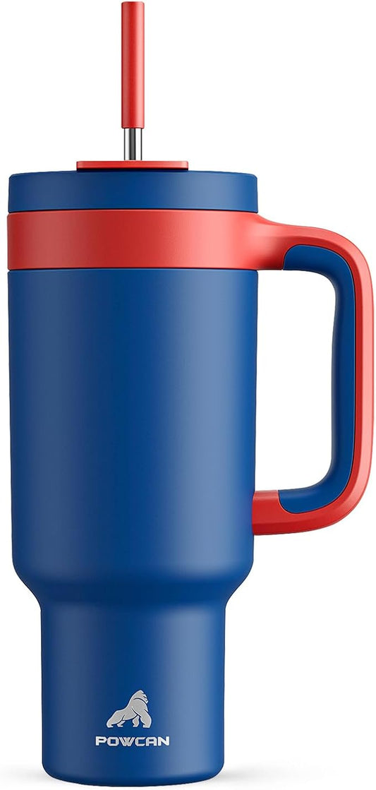 40 oz Tumbler with Handle, 2-in-1 Metal Straw and Sip Lid, Leakproof, Dishwasher Safe, Insulated Stainless Steel Travel Coffee Mug, Keeps Cold for 34 Hours, Fits in Car Cup Holder (Heroic)