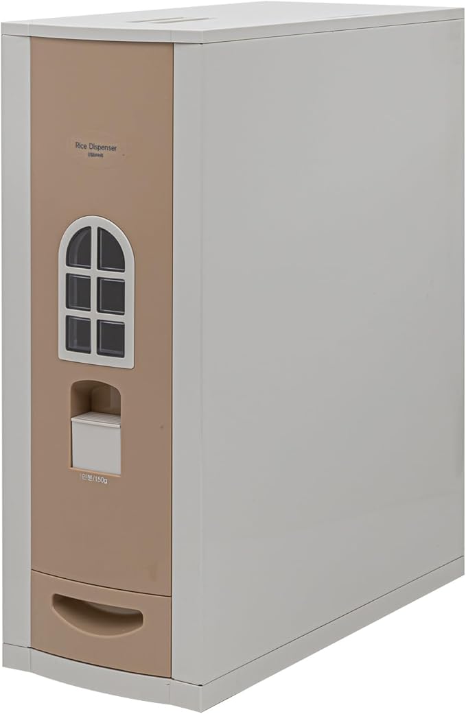 [Shinil] Luxury Rice Dispenser, Sealed Moisture Proof Rice Container Storage, Food Dispenser Kitchen Organization for Rice, Max 23kg Capacity (SIF-55, Light Brown)