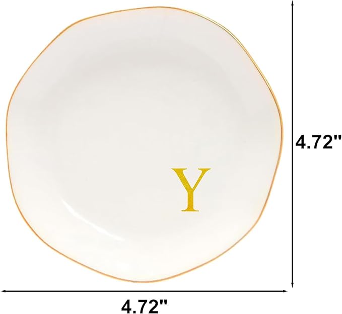 Ceramic Jewelry Tray Initial Ring Dish Personalized K-Monogrammed Engagement Wedding Gifts, for Birthday Mother's Day Christmas for Women, Ceramic White 4.75" (Y)