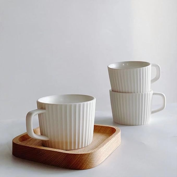 Simple Ceramic Coffee Cup, Striped Coffee Mug with Handle, Latte Cup, Milk Cup, Water Cup, Afternoon Tea Cup (Vertical Stripes)