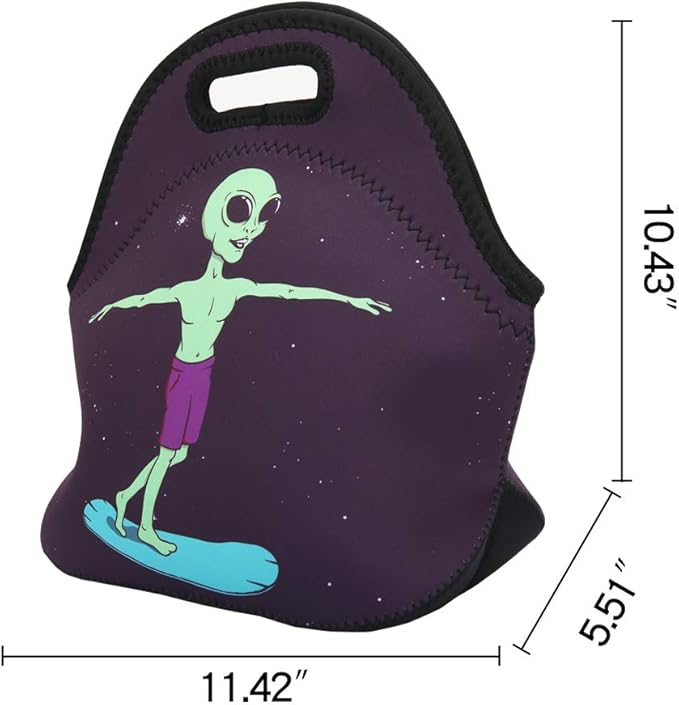 Violet Mist Women's Reusable Neoprene Lunch Bag, Alien Insulated, 11.42"L x 10.43"H x 5.51"W, 8.7 inches, fits containers up to 7"W x 6"L