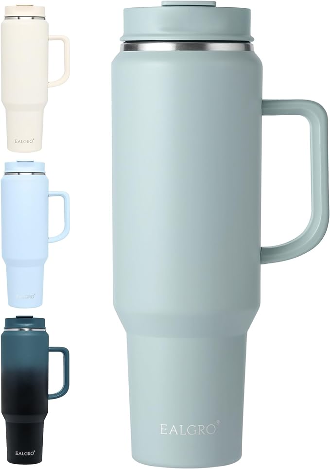 50 oz Tumbler with Handle, Insulated Tumblers with Lid and Straw, Large Metal Sports Water Bottle Jug, Thermal Stainless Steel Travel Coffee Mug Cup, Sage Green