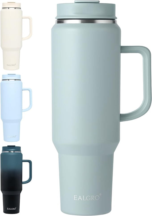 50 oz Tumbler with Handle, Insulated Tumblers with Lid and Straw, Large Metal Sports Water Bottle Jug, Thermal Stainless Steel Travel Coffee Mug Cup, Sage Green