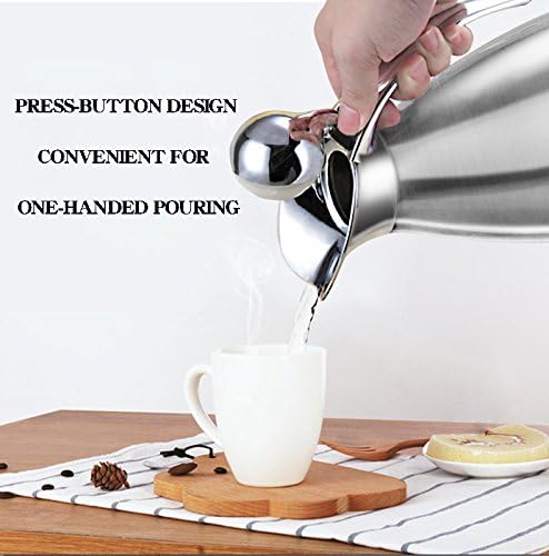 Sumerflos 68 Oz Stainless Steel Coffee Thermal Carafe/Double Walled Vacuum Thermos Insulated / 12 Hour Heat Retention / 2 Liters (Silver)