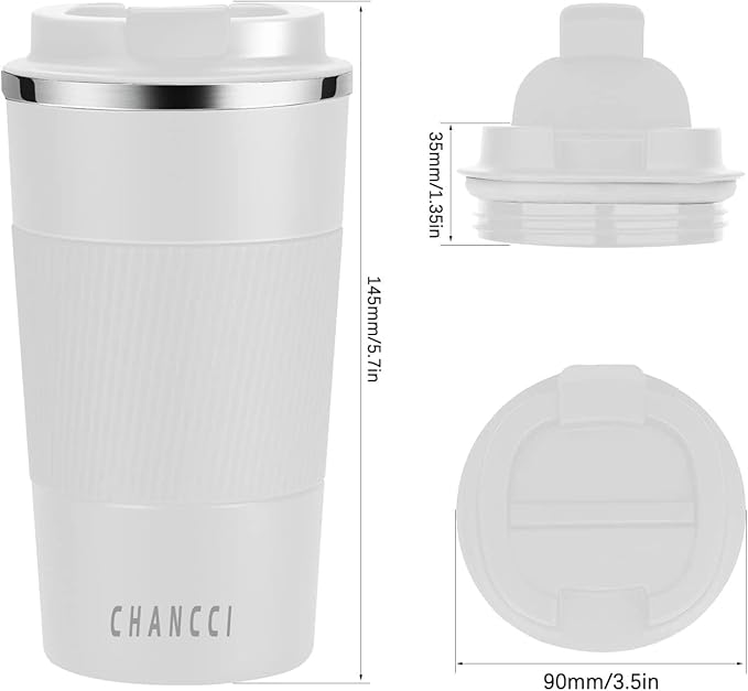 Travel Coffee Mug Spill Proof Leakproof 12 oz Insulated Coffee Mug with Screw Lid, Stainless Steel Vacuum Tumbler Reusable Thermal Coffee Cup to go for Hot and Cold Drinks -380ml, White