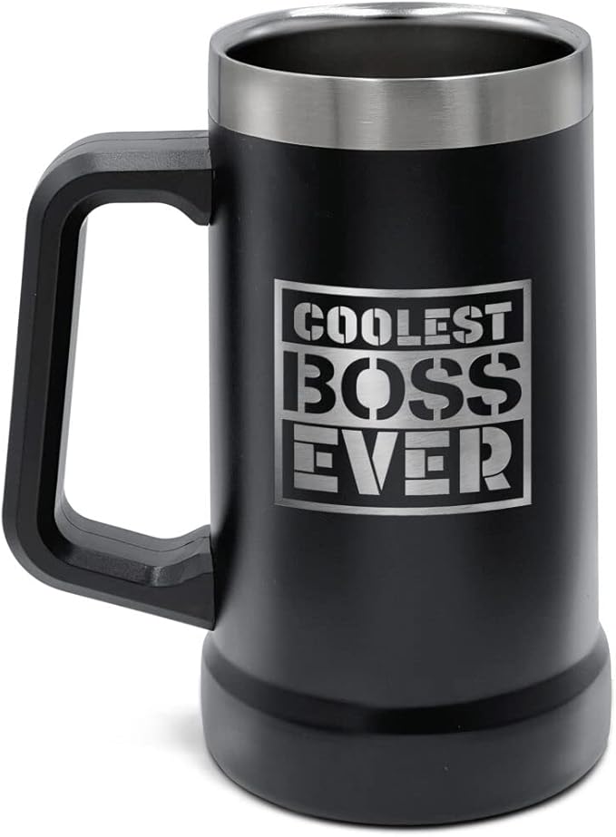 GALVANOX Stainless Steel Beer Mug Gift for Boss - Insulated XL 24oz Large Beer Stein Cup with Handle for Christmas/Office Appreciation Day, Gift Boxed “Coolest Boss Ever”