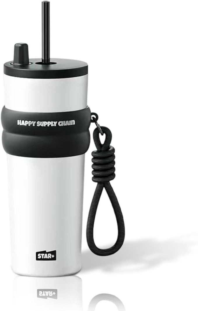 24 oz Stainless Steel Tumbler with Lid and Straw, Insulated Water Bottle Leak Proof for Hot and Cold, Portable Travel Coffee Mug, Reusable Coffee Cup for Women, White