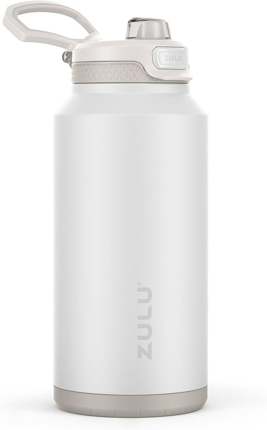ZULU Powerfill Pro 64oz Half Gallon Stainless Steel Water Bottle with Quick Fill Lid, Triple Walled Vacuum Insulated Metal, Leak Proof Locking Lid, Sip and Chug, Reusable BPA Free, White Monochrome