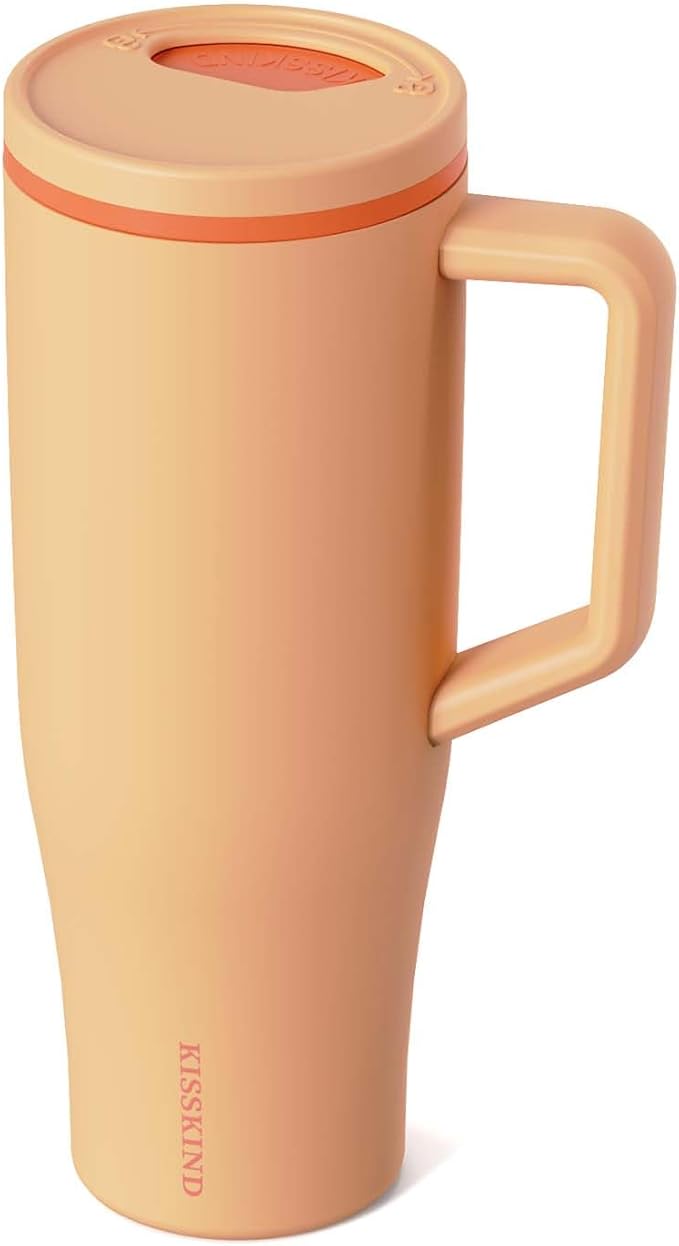 KISSKIND 40 oz Tumbler with Handle and Straw | Lumi Spin Hidden Straw 100% Leakproof Insulated Tumbler | Stainless Steel Water Bottle for Mom, Nurse, Teacher | Orange
