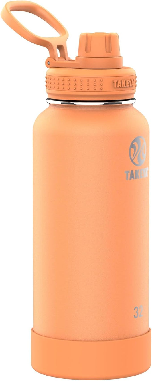 Takeya Actives Water Bottle with Spout Lid - Bottle with Double Stainless Steel Insulation - Dishwasher Safe & BPA-Free - Bottle with Spout Lid & Removable Bumper - 32 oz, Tart Orange