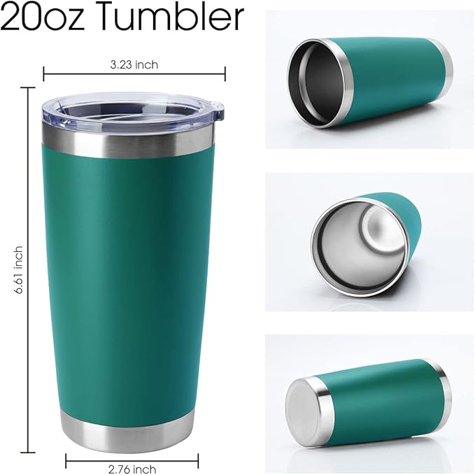 HASLE OUTFITTERS 20oz Tumblers Stainless Steel Mugs with Lid Double Wall Vacuum Insulated Coffee Cups for Cold & Hot Drinks (20oz-Dark Green, 1 Pack)
