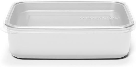 U Konserve Stainless Steel Rectangle Food Storage Bento Box Container, Leak Proof Silicone Lid Dishwasher Safe - Plastic Free, (45oz Clear)